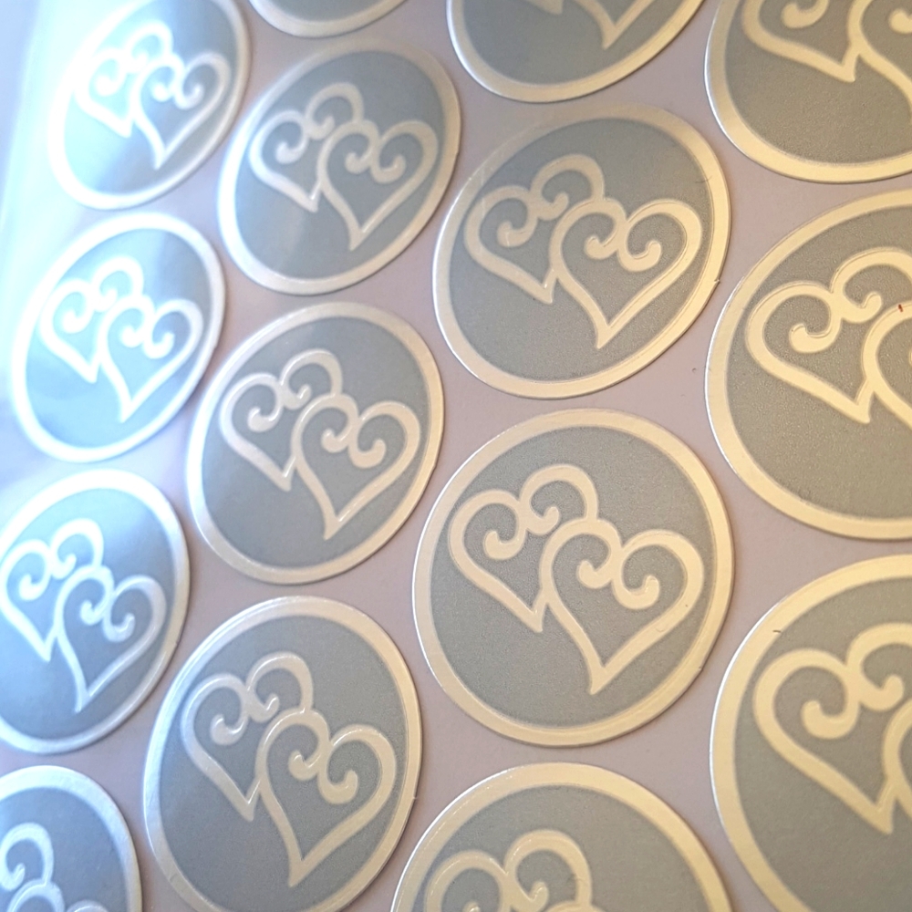 25 pcs Silver Heart Stickers 1" inch